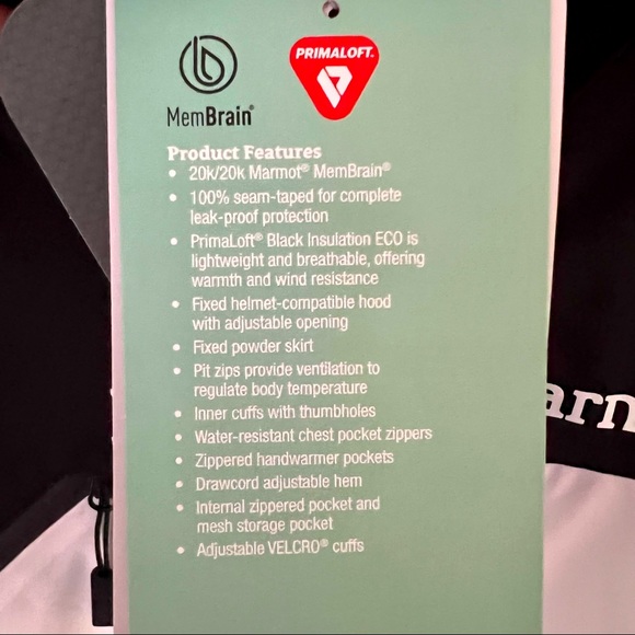 NWTs Marmot Torgon Insulated Ski Jacket. Black/White. Medium - Picture 10 of 11